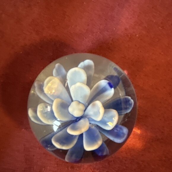 Lot Of Two Glass Paperweights Present as Flowers, Both in Blue Colors About 2“ - Picture 2 of 6